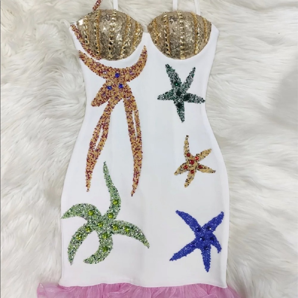 White Sequined Cute Mermaid Dress
